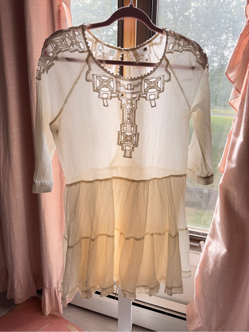 Free People Cream Embroidered Tiered Tunic Dress